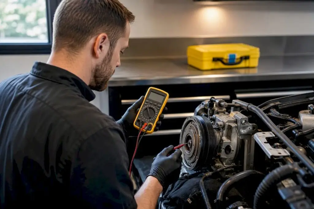 Technician testing an AC clutch coil