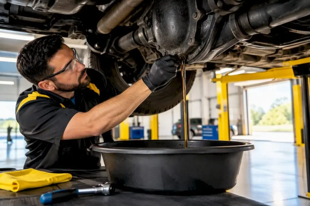 Technician servicing an anonymous differential housing