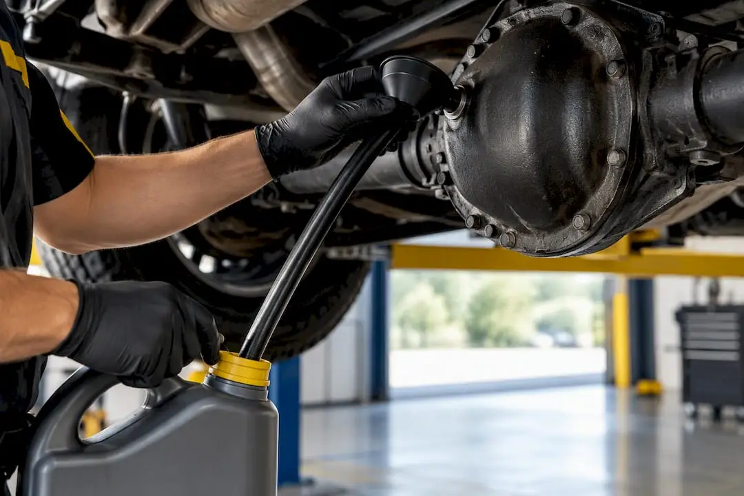 Flexible hose funnel at differential fill port