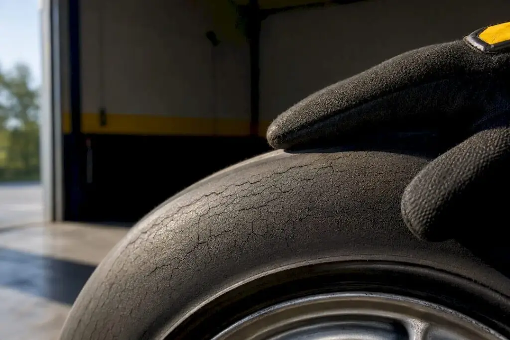 Cracked tire sidewall showing dry rot